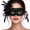 Siyah Venedik Parti Maskesi – Çiçekli Tüylü Payetli