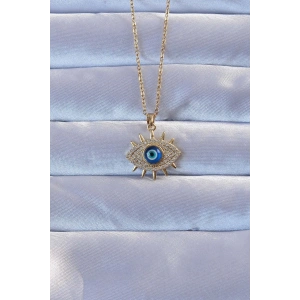 316L Altın Renk Zirkon Taşlı Nazarlı Göz Kolye