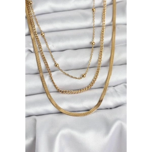 316L Çelik Gold Renk 3lü Kadın Kolye