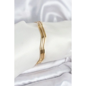 316L Çelik Gold Renk 65 mm Ajda Zikzak Model 3lü Kadın Bileklik