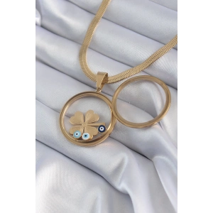 316L Çelik Gold Renk İtalyan Zincir Açılabilir Fanus Yonca Figür Model Kadın Kolye