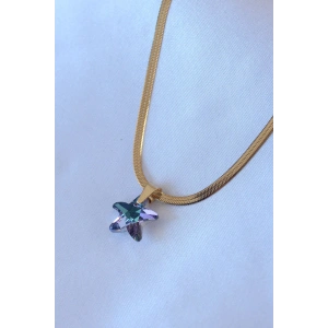 316L Çelik Gold Renk İtalyan Zincir Model Kristal Deniz Yıldız Model Kadın Kolye