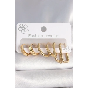 316L Çelik Gold Renk Kare Halka Model Kadın Küpe Seti