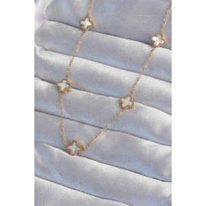 316L Çelik Gold Renk Minimal Beyaz Sedefli Yonca Kolye