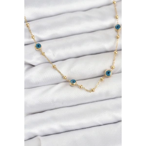 316L Çelik Gold Renk Nazarlı ve Topçuklu Model Kadın Kolye