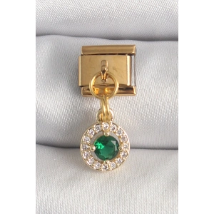 316L Çelik Gold Renk Sallantı Yeşil Zirkon Taşlı Nomination Charm
