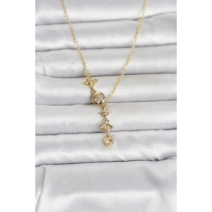 316L Çelik Gold Renk Zirkon Taşlı Y Kadın Kolye