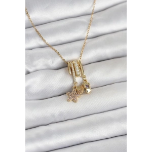 316L Çelik Gold Zirkon Taşlı Deniz Tema Charmlı Kadın Kolye