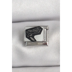 316L Çelik Gümüş Renk Beyaz Siyah Uçak İşlemeli Portre Model Nomination Charm