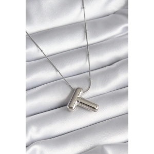 316L Çelik Gümüş Renk Bubble T Harf Model Kadın Kolye
