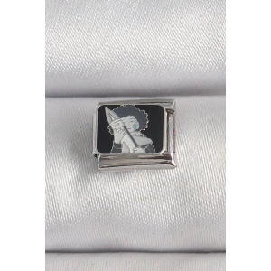 316L Çelik Gümüş Renk Siyah İşlemeli Portre Model Nomination Charm