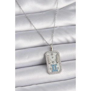 316L Çelik Gümüş Renk Zincir İkizler Burcu Zirkon Taşlı Kadın Kolye