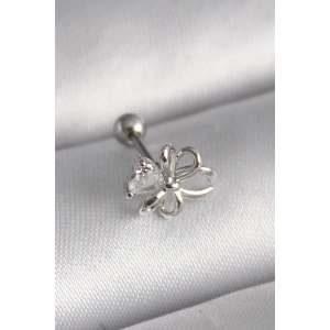 316L Çelik Gümüş Renk Zirkon Taş Detay Kurdele Model Tragus Piercing