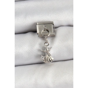 316L Çelik Sallantılı Zirkon Taşlı Deniz Yıldızı Ve İstiridye Model Gümüş Renk Nomination Charm