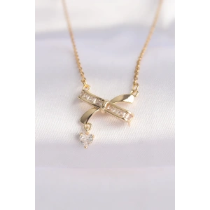 316L Çelik Zincir Altın Renk Zirkon Taşlı Kalp Detay Fiyonk Kolye