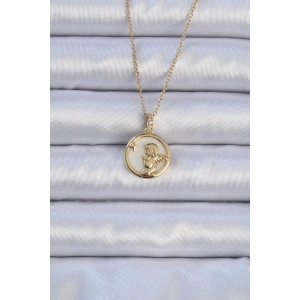 316L Çelik Zincir Altın Renk Zirkon Taşlı Mineli Melek Kolye