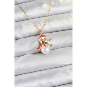 316L Çelik Zincir Gold Renk Kardan Adam Model Yılbaşı Temalı Kadın Kolye