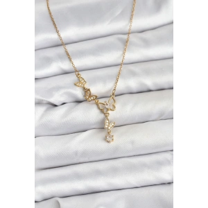 316L Çelik Zincir Gold Renk Kelebek Model Kadın Kolye