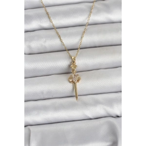 316L Çelik Zincir Gold Renk Kılıç Model Kadın Kolye