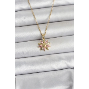 316L Çelik Zincir Gold Renk Pembe Papatya Model Kadın Kolye