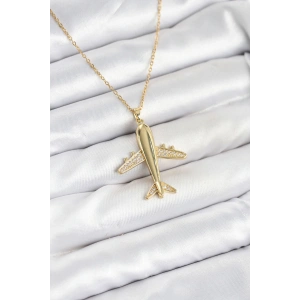 316L Çelik Zincir Gold Renk Uçak Model Kadın Kolye