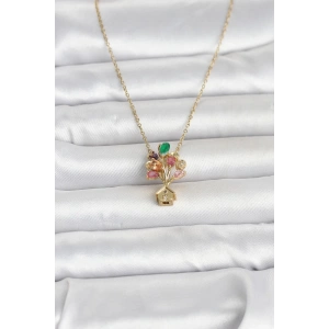 316L Çelik Zincir Gold Renk Uçan Balon Ev Figür Kadın Kolye