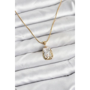 316L Çelik Zincir Gold Renk Zirkon Taşlı Kadın Kolye