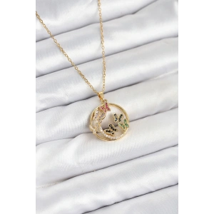 316L Çelik Zincir Gold Renk Zirkon Taşlı Kelebekli Kadın Kolye