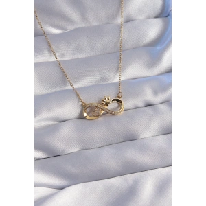 316L Çelik Zincir Gold Renk Zirkon Taşlı Pati ve Kalp Detaylı Sonsuzluk Kolye