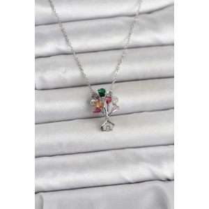 316L Çelik Zincir Gümüş Renk Uçan Balon Ev Figür Kadın Kolye