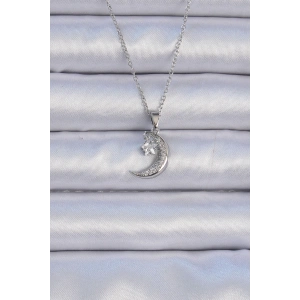 316L Çelik Zincir Gümüş Renk Zirkon Taşlı Sallantılı Ay Yıldız Kolye