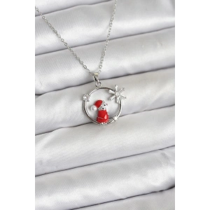 316L Çelik Zincir Gümüş Zirkon Taşlı Yılbaşı Tema Kadın Kolye