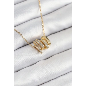 316L Çelik Zirkon Taşlı Sarmal Model Gold Renk Kadın Kolye