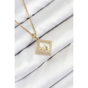 316L Çelik Zirkon Taşlı Yıldız Model Gold Renk Kadın Kolye