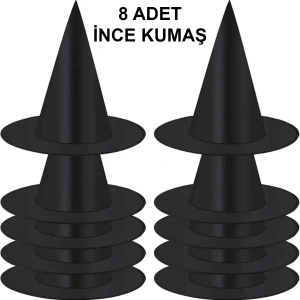 8 Adet Siyah Cadı Şapkası – Yetişkin  Çocuk Kostüm Aksesuarı