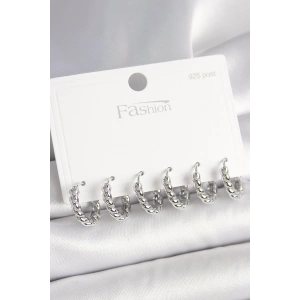 925 Ayar Gümüş Çivi Pirinç Gümüş Renk Sarmal Halka Model Kadın Küpe Seti