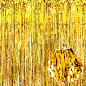 Altın Gold Renk Ekstra Metalize Parlak Saçaklı Arka Fon Perde İthal 1x2 Metre