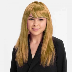 Altın Renk Düz Kesim İçi Astarlı Uzun Parti Peruğu Takma Saç