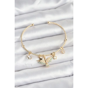 Anka Kuşu Charmlı Gold Renk Pirinç Kadın Bileklik