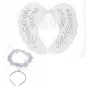 Beyaz Dantel Tüllü Peri Kanadı ve Peri Tacı Seti 45x40 cm