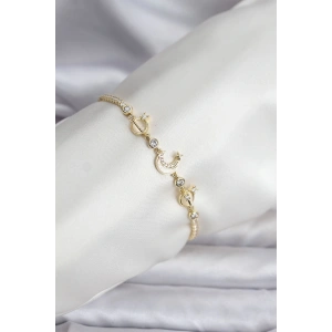 Charmlı Model Zirkon Taşlı Gold Renk Su Yolu Kadın Bileklik