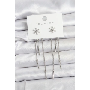 Çiçek Model Gümüş Pirinç Sallantılı Kadın Küpe