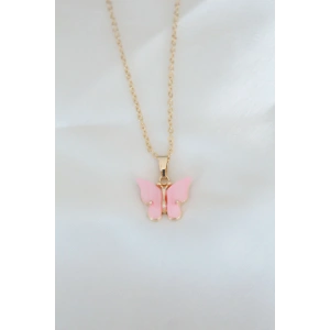 Gold Kaplama Pembe Sedefli Kelebek Kolye