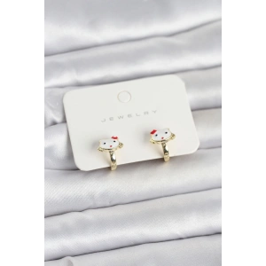 Gold Renk Kedi Model Mineli Çocuk Küpe