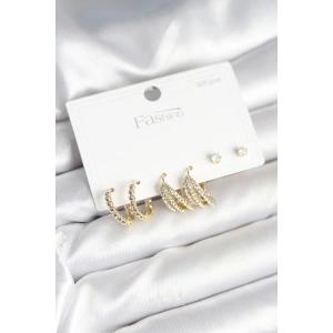 Gold Renk Pirinç 925 Ayar Gümüş Çivili Kadın Küpe Seti