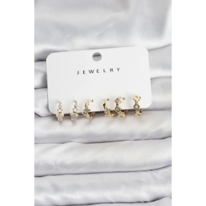 Gold Renk Pirinç Yıldız Modelli Kadın Küpe Seti