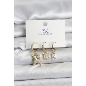 Gold Renk Zirkon Taşlı Kadın Küpe