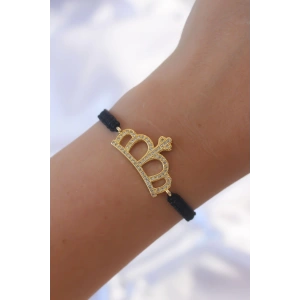 Gold Renk Zirkon Taşlı Taç Figür Makrome Bileklik