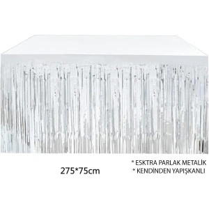 Gümüş Metalize Masa Eteği 275x75 Cm – Kendinden Yapışkanlı