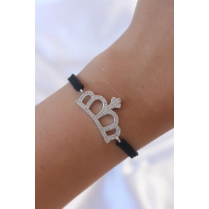 Gümüş Renk Zirkon Taşlı Taç Figür Makrome Bileklik